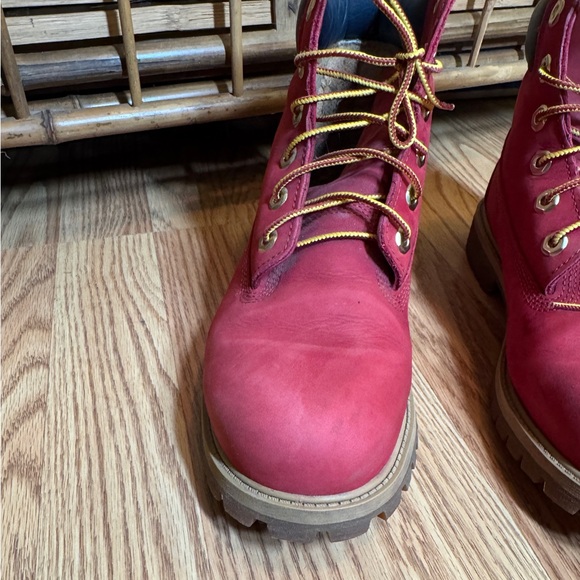 Red Timberland Boots size 6 Leather Premium 6-Inch Lace-Up Waterproof Boot - Picture 6 of 13